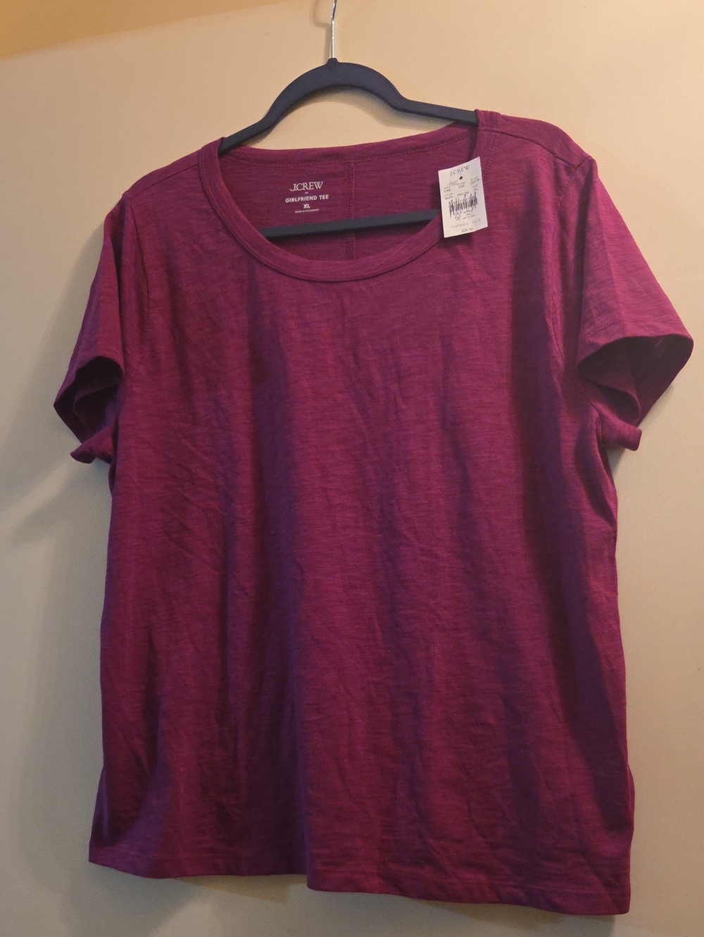 J. Crew Short Sleeve Crewneck Girlfriend Tee in Raspberry XL
